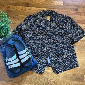 Rudy Rd. Womens Plus Size 14 Short Sleeve Stretchy Collared Button Print Jacket